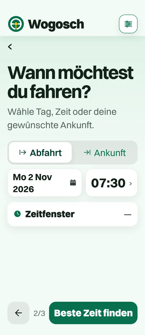 Wogosch: Abfahrt am Montag, 2. November 2026, um 07:30.